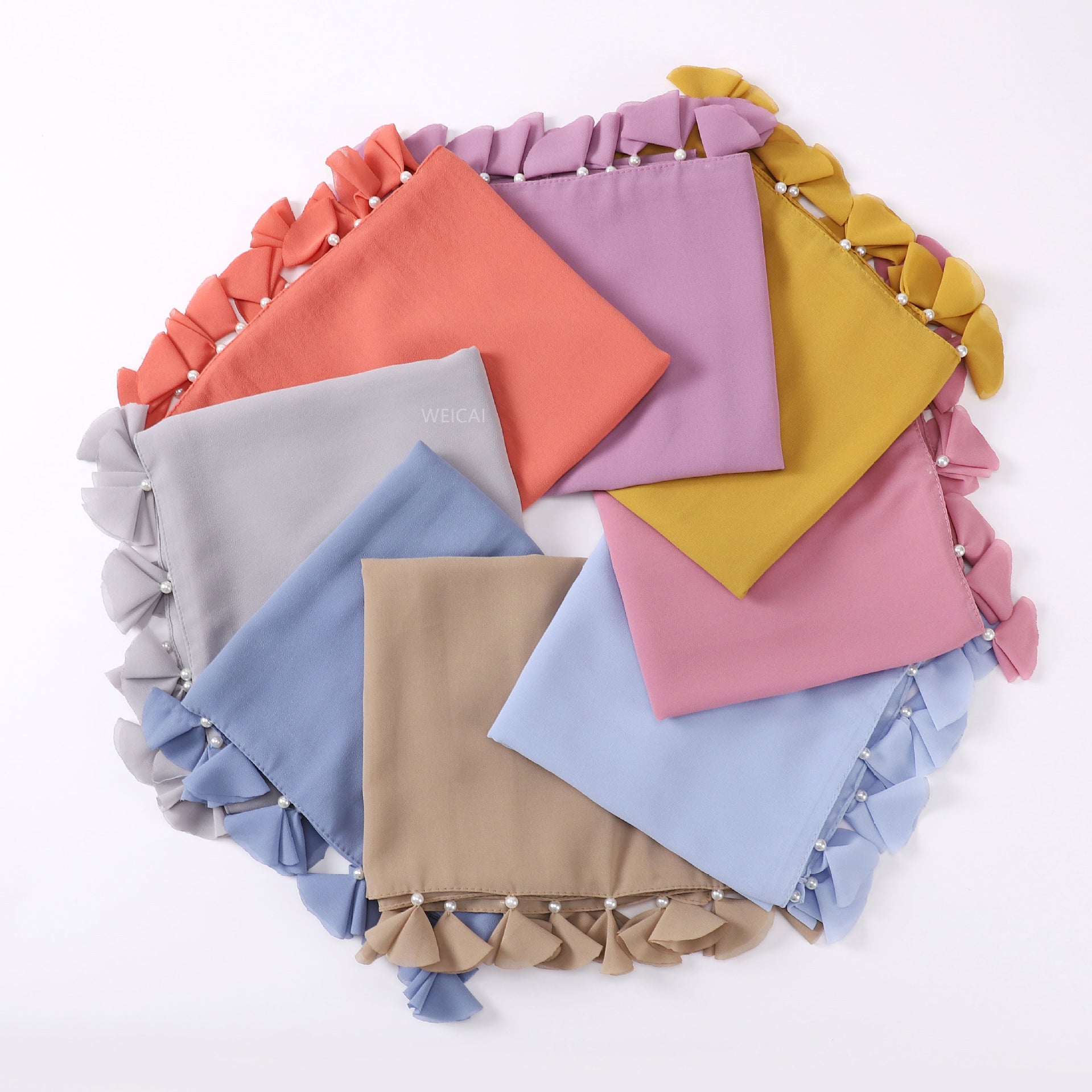 New solid color pearl chiffon flower fringed scarf  scarf Middle East headscarf hijab Malay long scarf