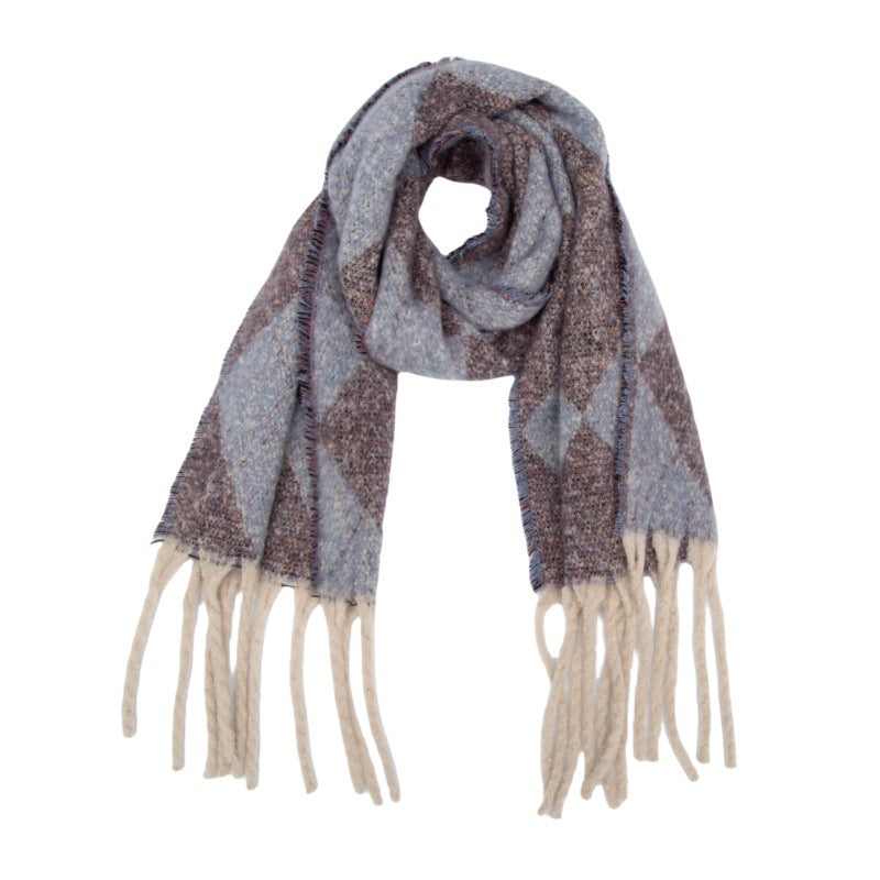 2025 new European, American autumn and winter circle yarn jacquard rhombus fringed scarf
