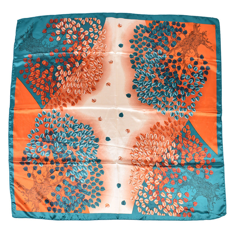 New fashionable retro multicolored leaf print 90-color diced large square scarf silk scarf headscarf