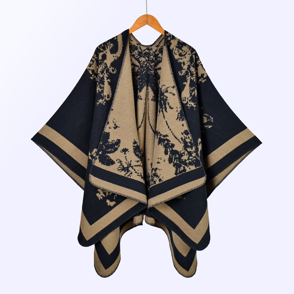 Hot-selling women's retro big shawl scarf autumn and winter retro big butterfly jacquard split-ended warm cloak live stream