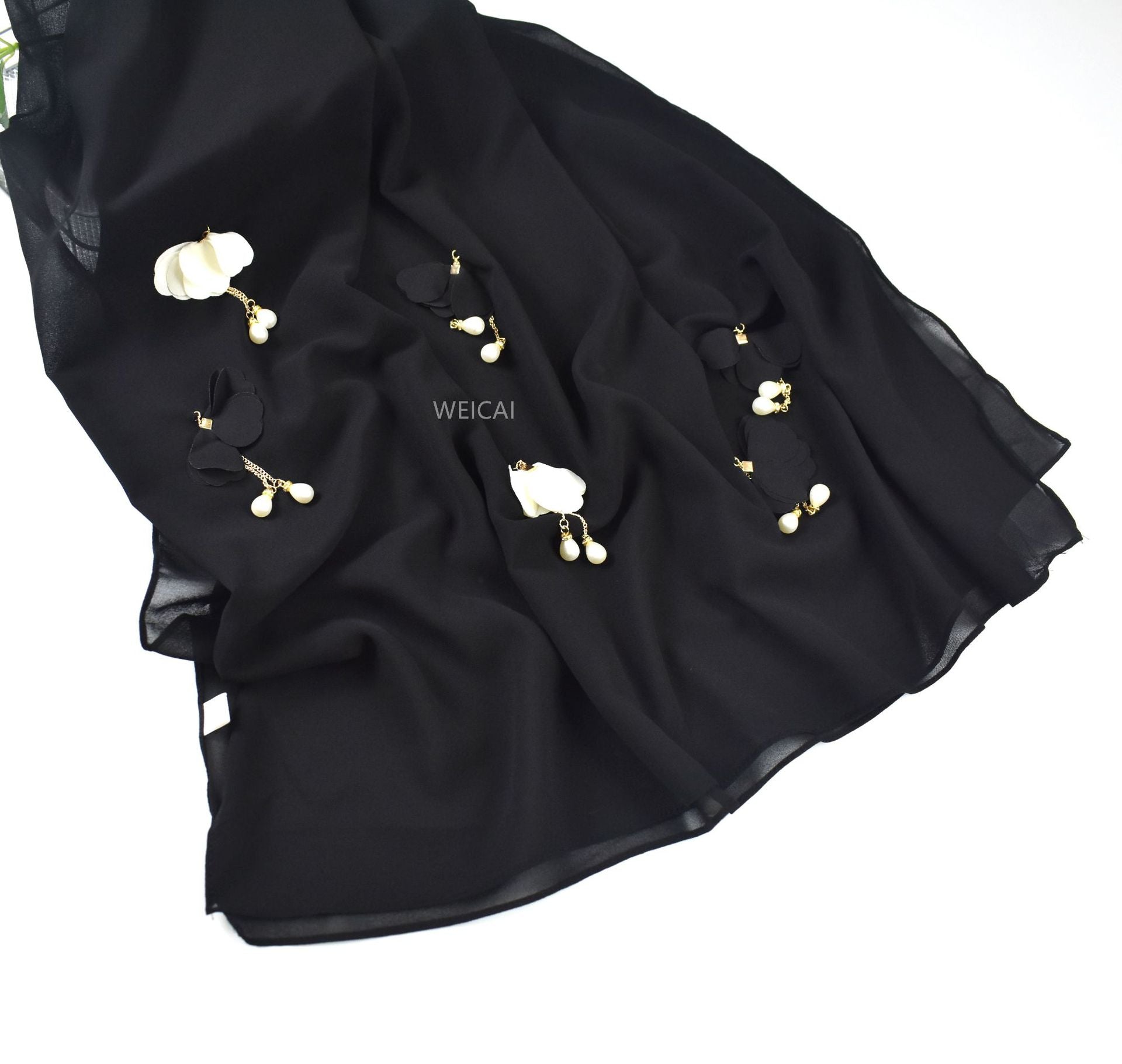 Spring and summer new pearl chiffon scarf women's hijab flower pearl yarn Middle East Malay headscarf