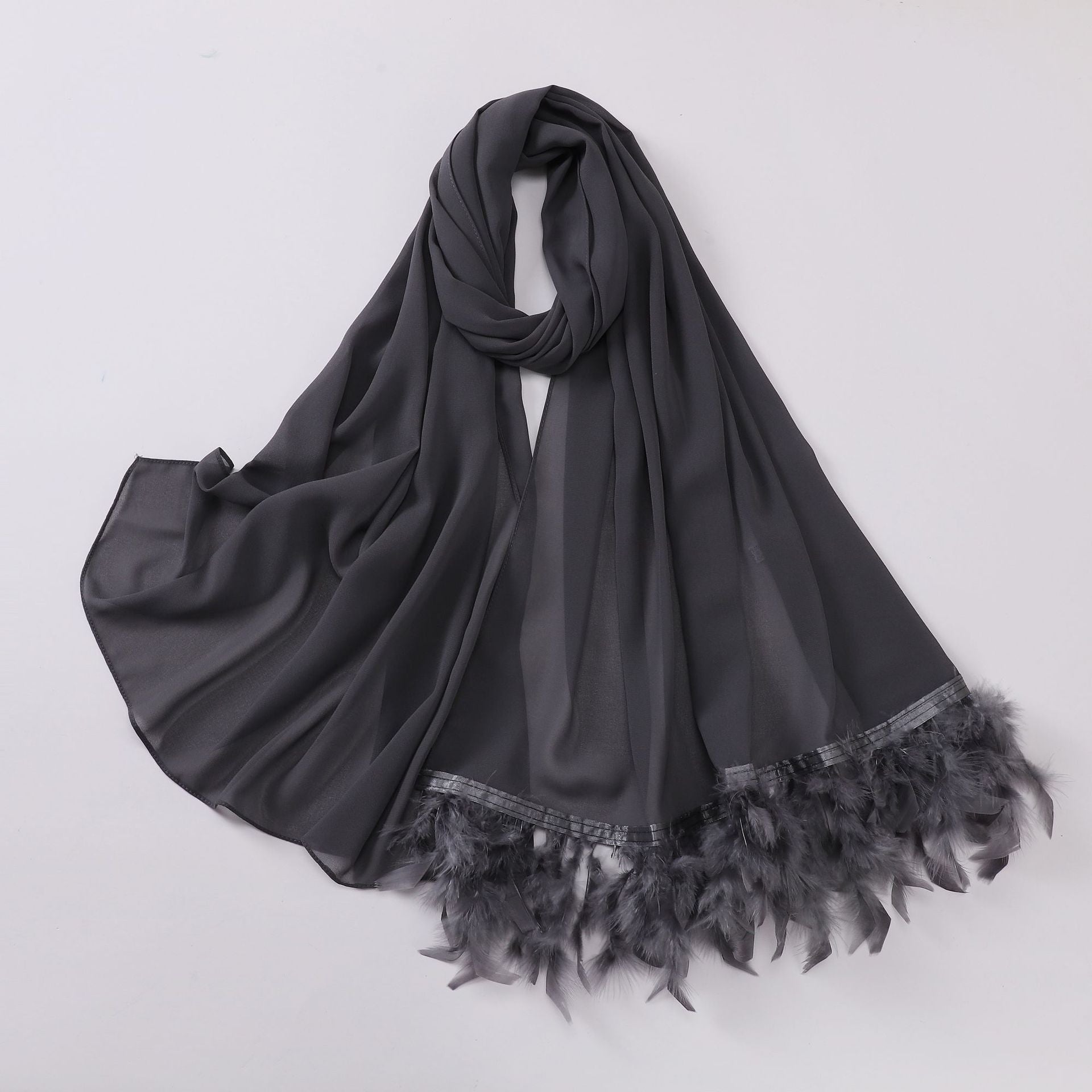New Pearl Chiffon Feather Bag Head Scarf Malaysia Indonesia Gauze Ostrich Hair Scarf