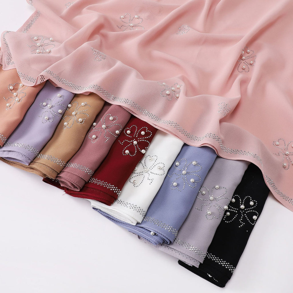 New pearl chiffon Scarf hot diamond bead square shawls Malaysia headscarf