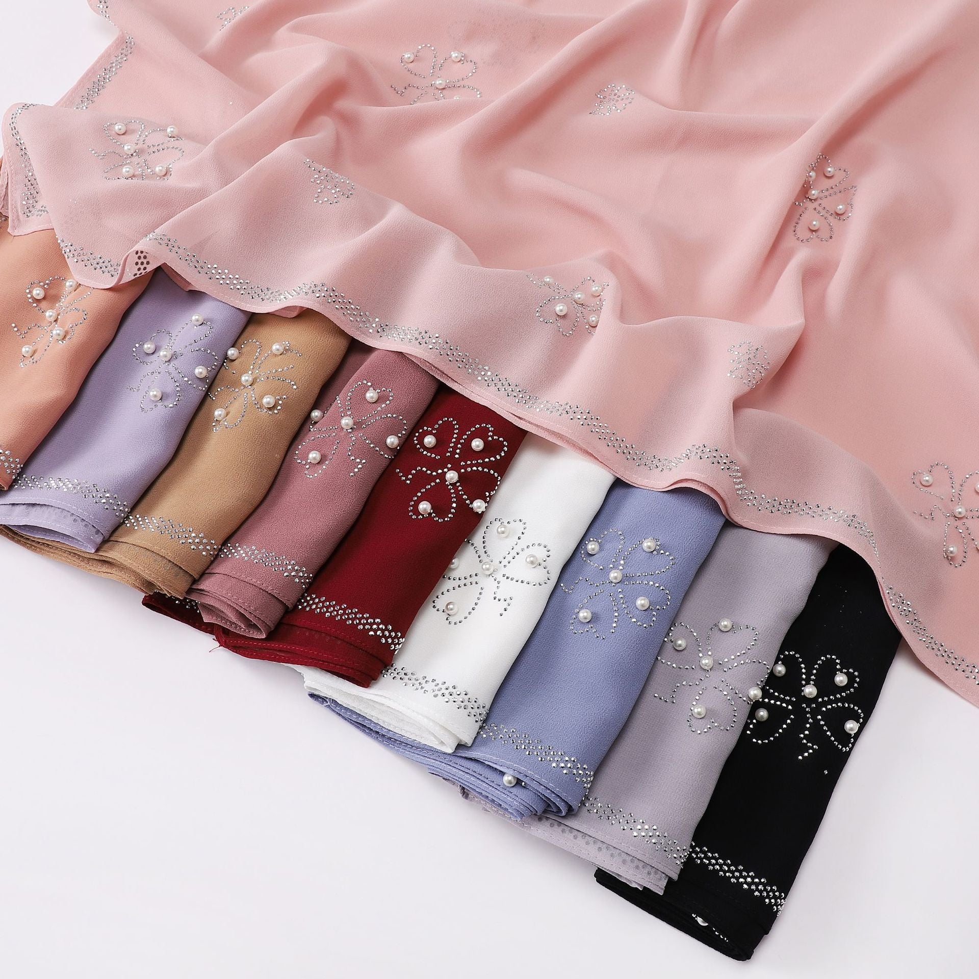 New pearl chiffon Scarf hot diamond bead square shawls Malaysia headscarf