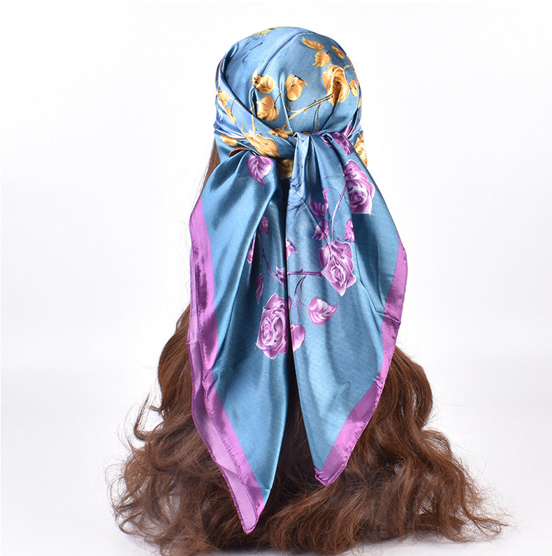 New fashionable versatile crystal rose pattern printing high-quality 90 * 90 satin square towel