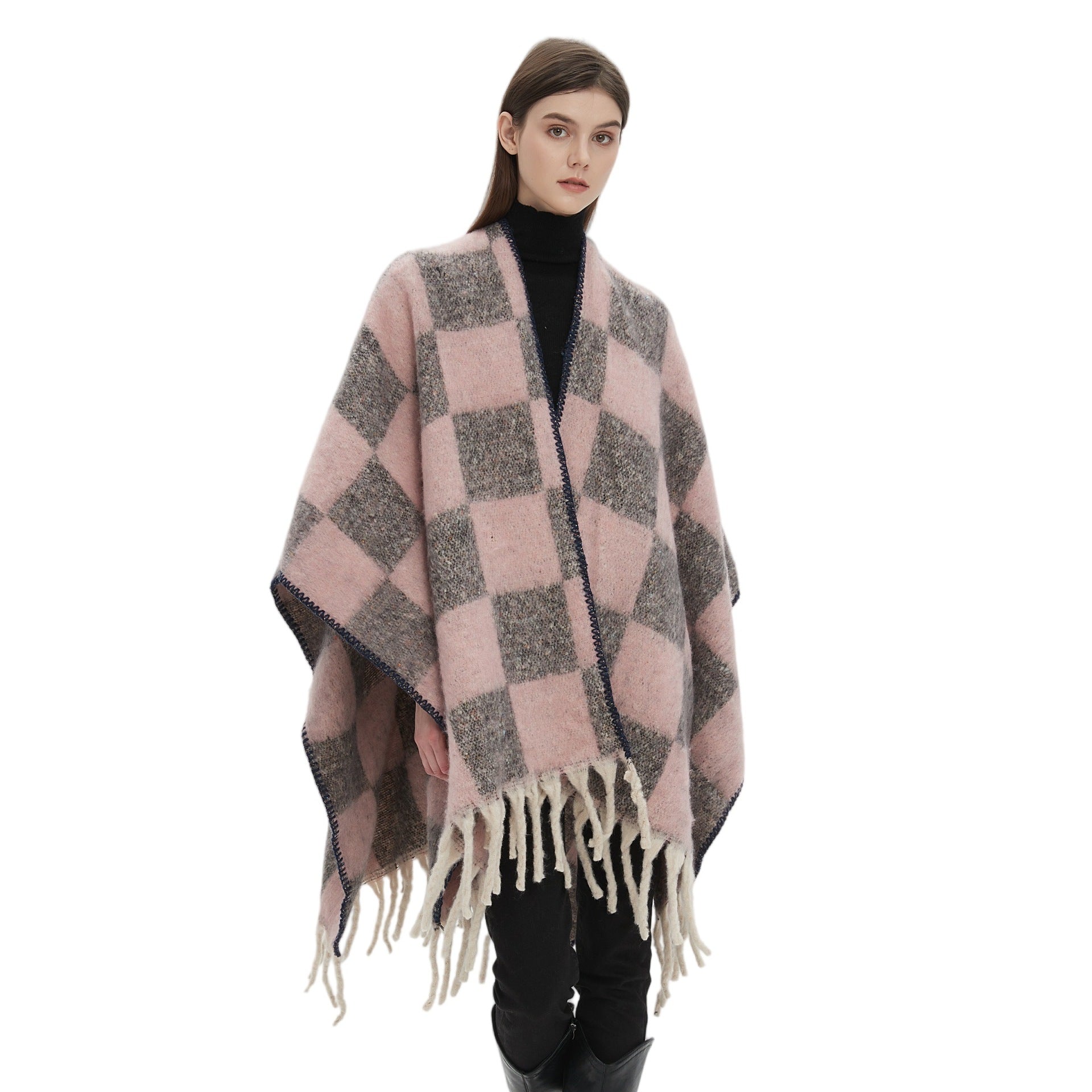 New European, American autumn and winter circle yarn imitation mohair thickened jacquard checkered cross shawl