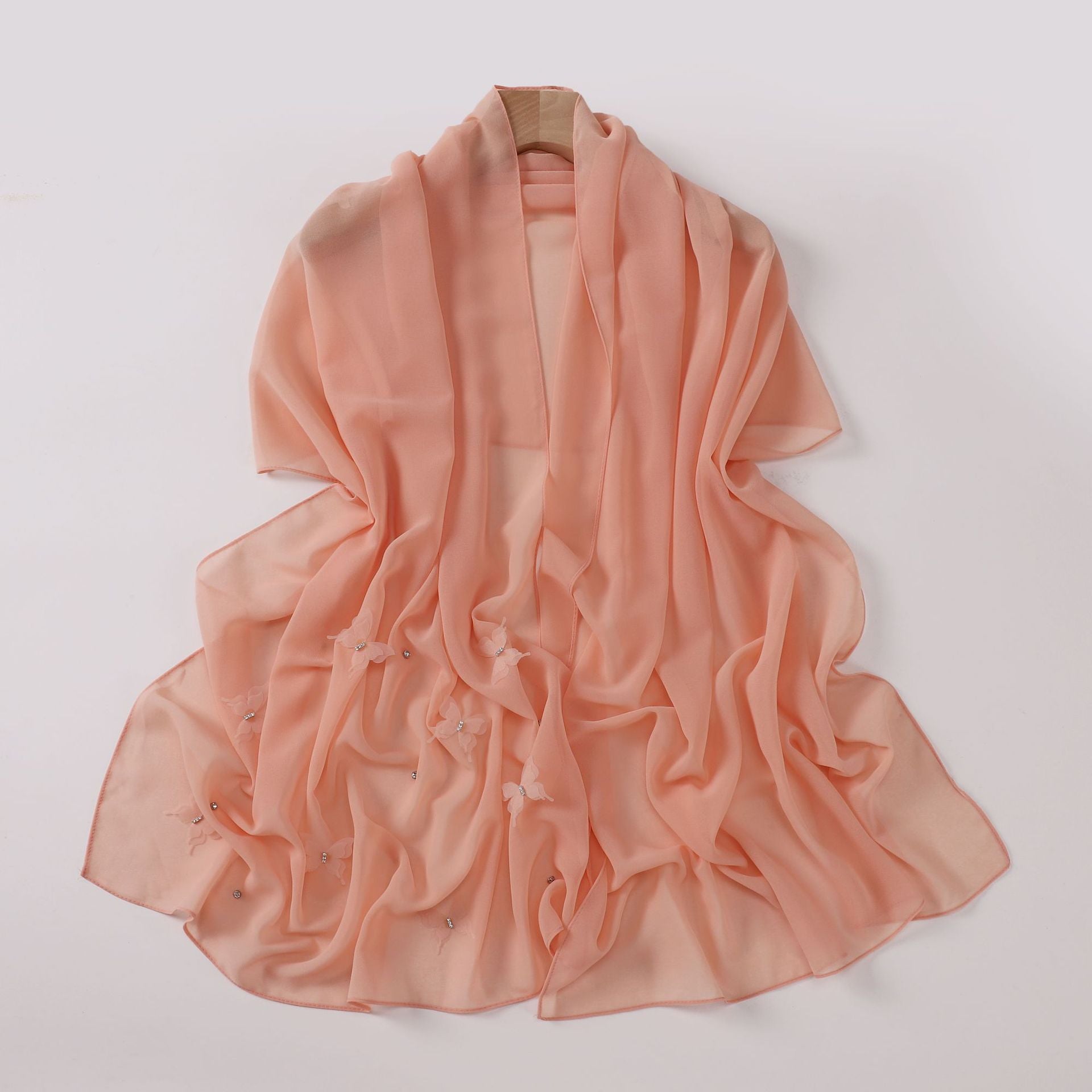 Pearl chiffon point drill butterfly nail drill long towel beautiful yarn Middle East Saudi Africa headscarf