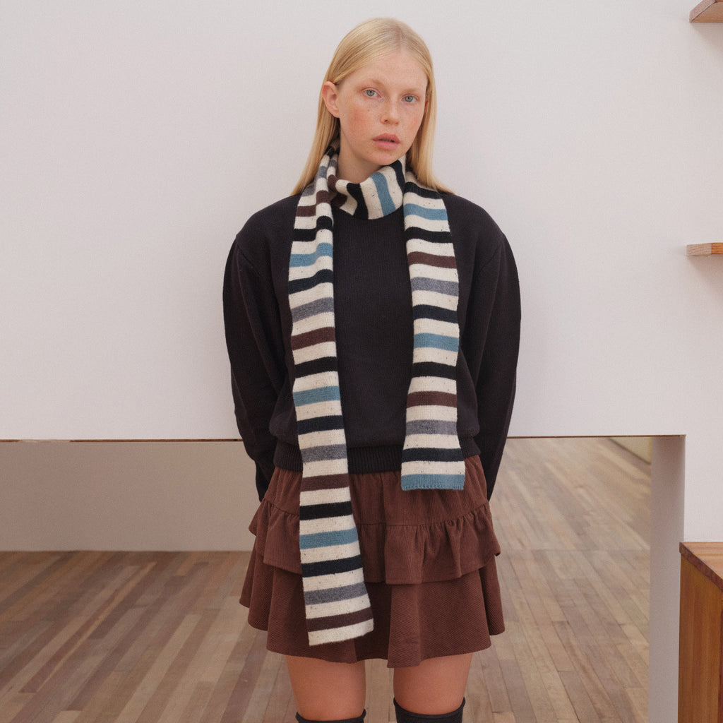 100% selected pure cotton wool striped scarf women's autumn and winter with contrasting colors thin and narrow long soft scarf