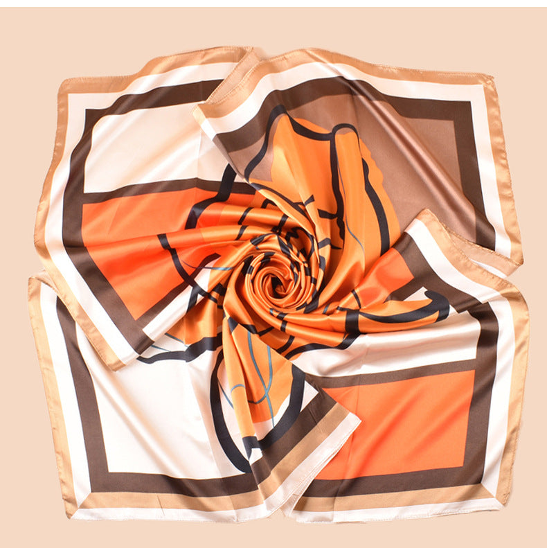 Spring and summer versatile decorative scarf silk scarf temperament rose printing high-quality satin 90 satin square scarf