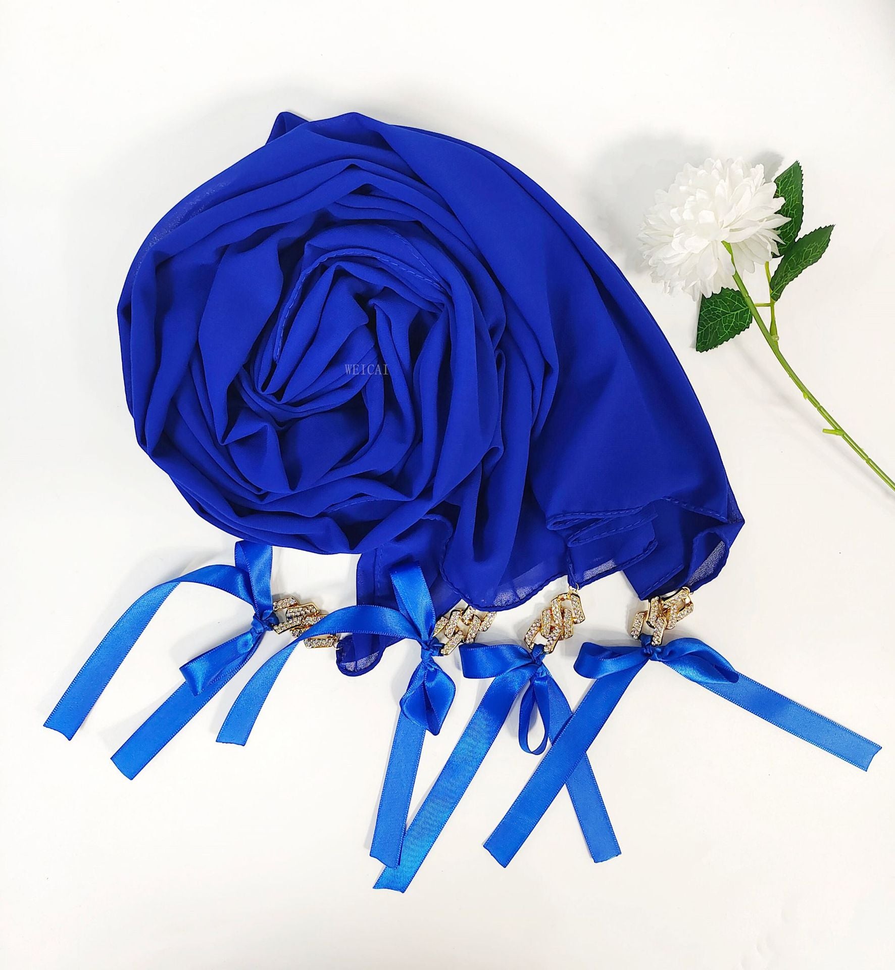 New ins fashion monochrome pearl chiffon diamond jewelry bow tassel  bag headscarf hijab