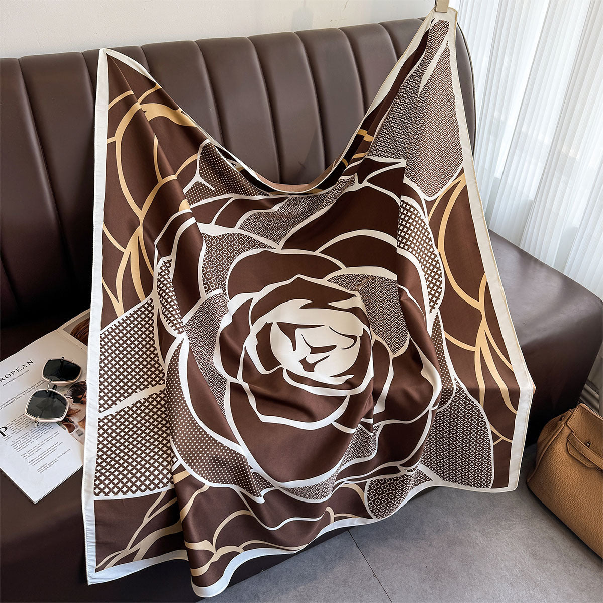 Silk scarf Korean version printed color matching scarf twill silk large square scarf 90x90cm shawl sun protection travel headscarf