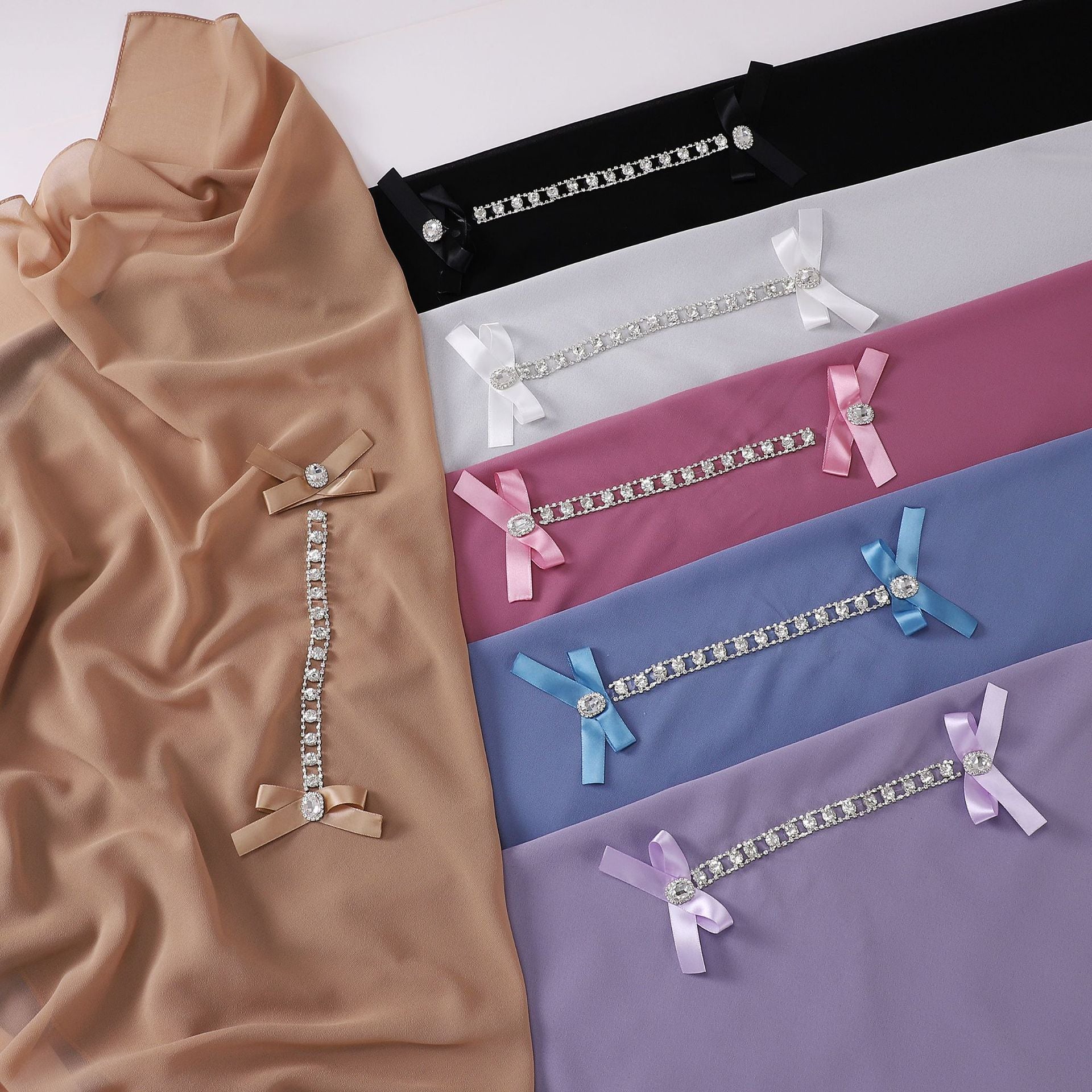 New pearl chiffon high-quality rhinestone bow square scarf headscarf