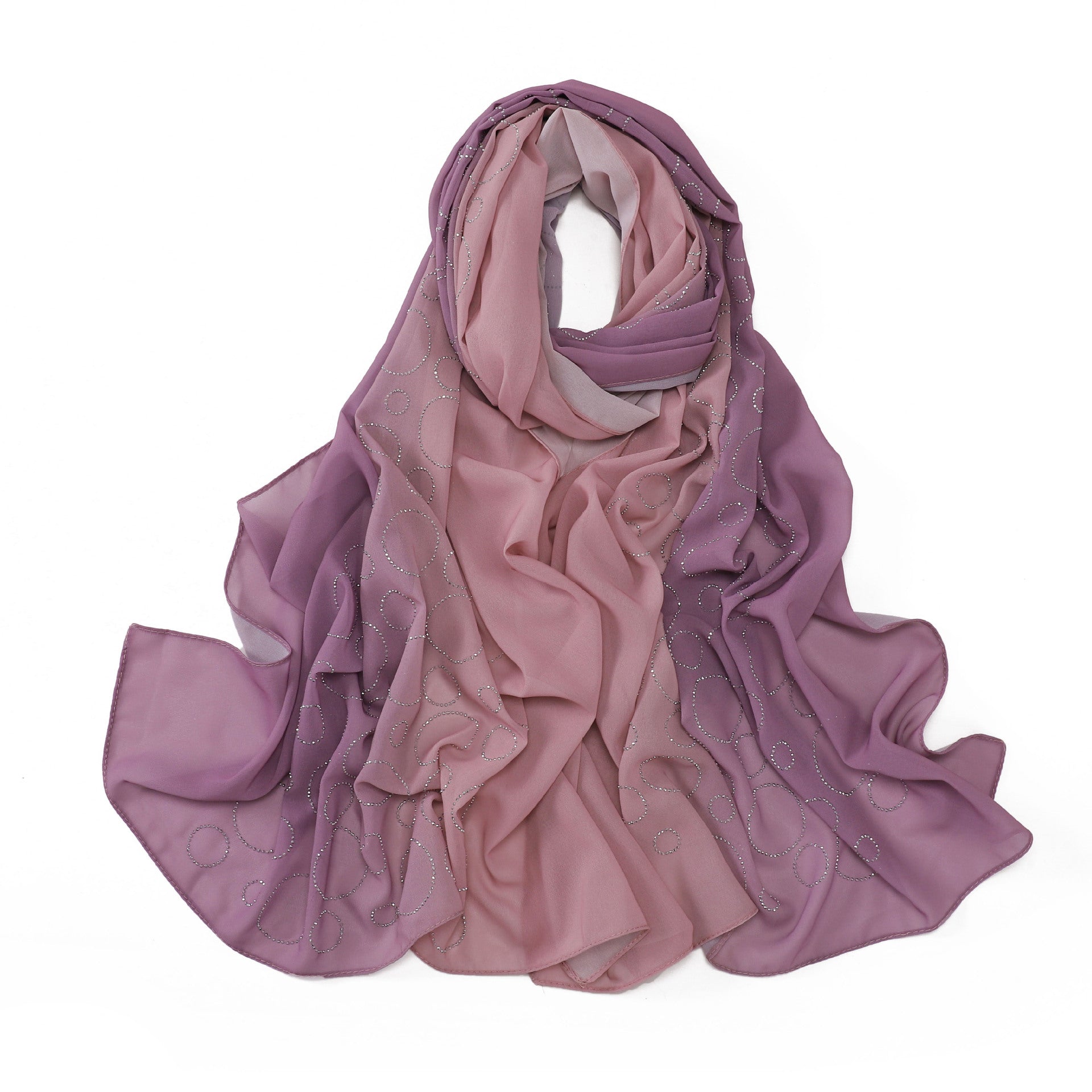 New pearl chiffon gradual change color circle hot diamond scarf yarn Middle East Africa Malaysia Indonesia headscarf