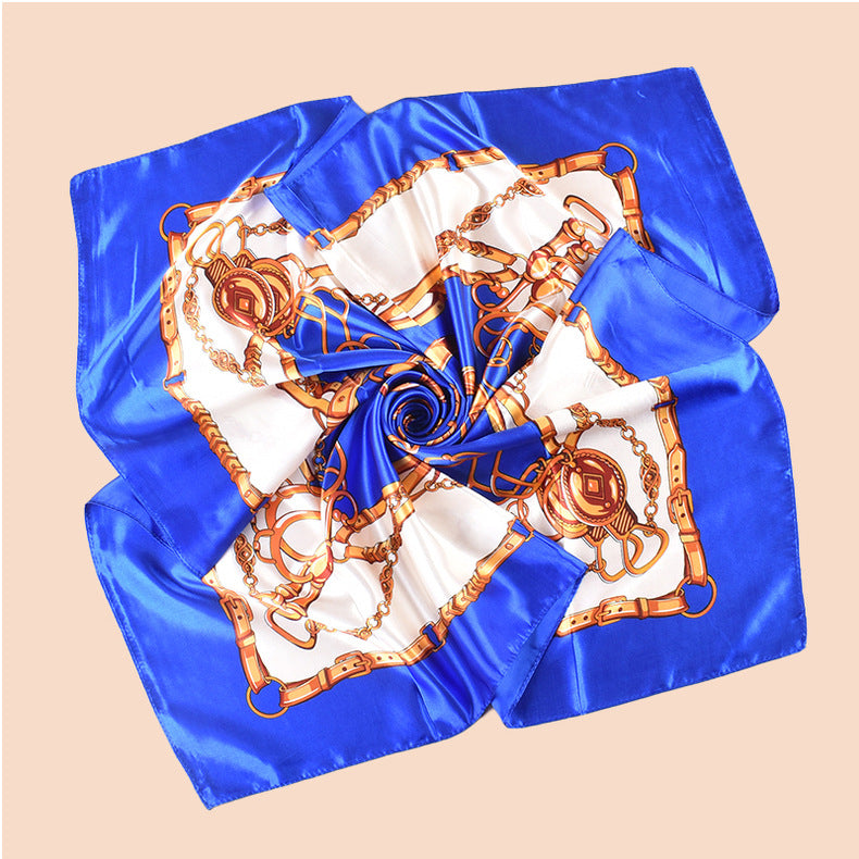 Spring new fashionable versatile large shawl simulation silk chain printed silk scarf head scarf 90cm-color square scarf
