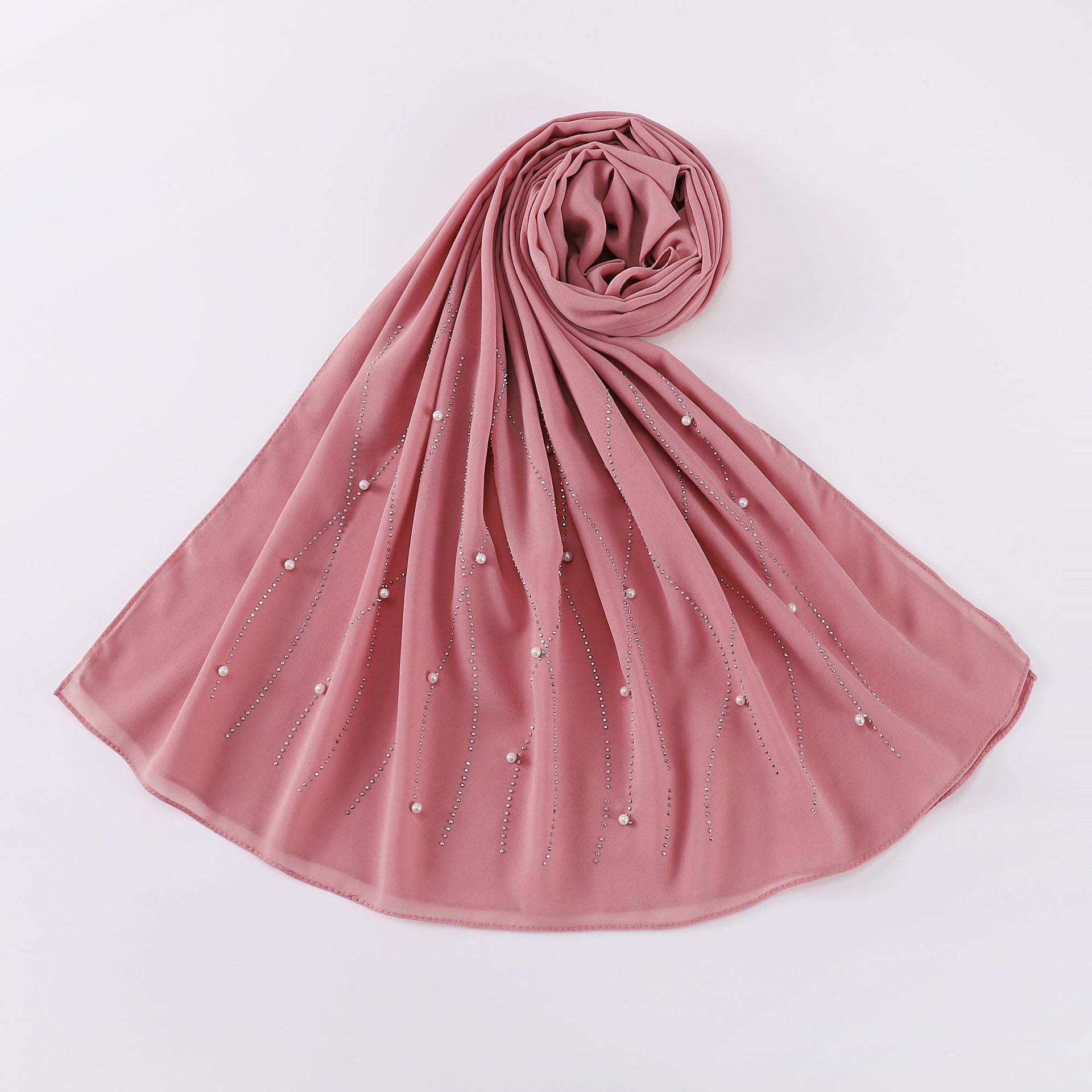 New 75D pearl chiffon long scarf single head hot diamond bead scarf gauze Middle East and Africa headscarf hijab