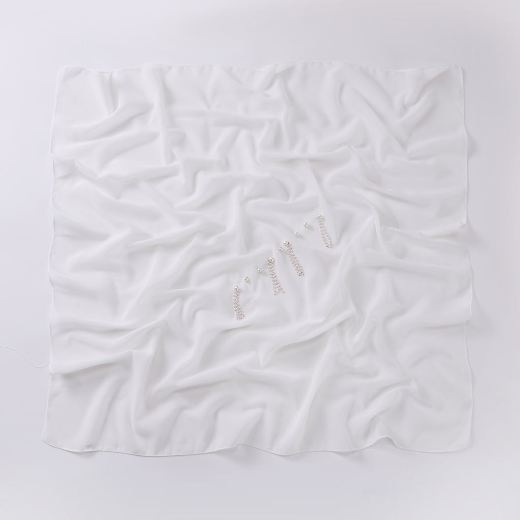 New Pearl Chiffon Bead Chain Scarf  Sweet and Fresh Head Scarf 90CM Square Scarf