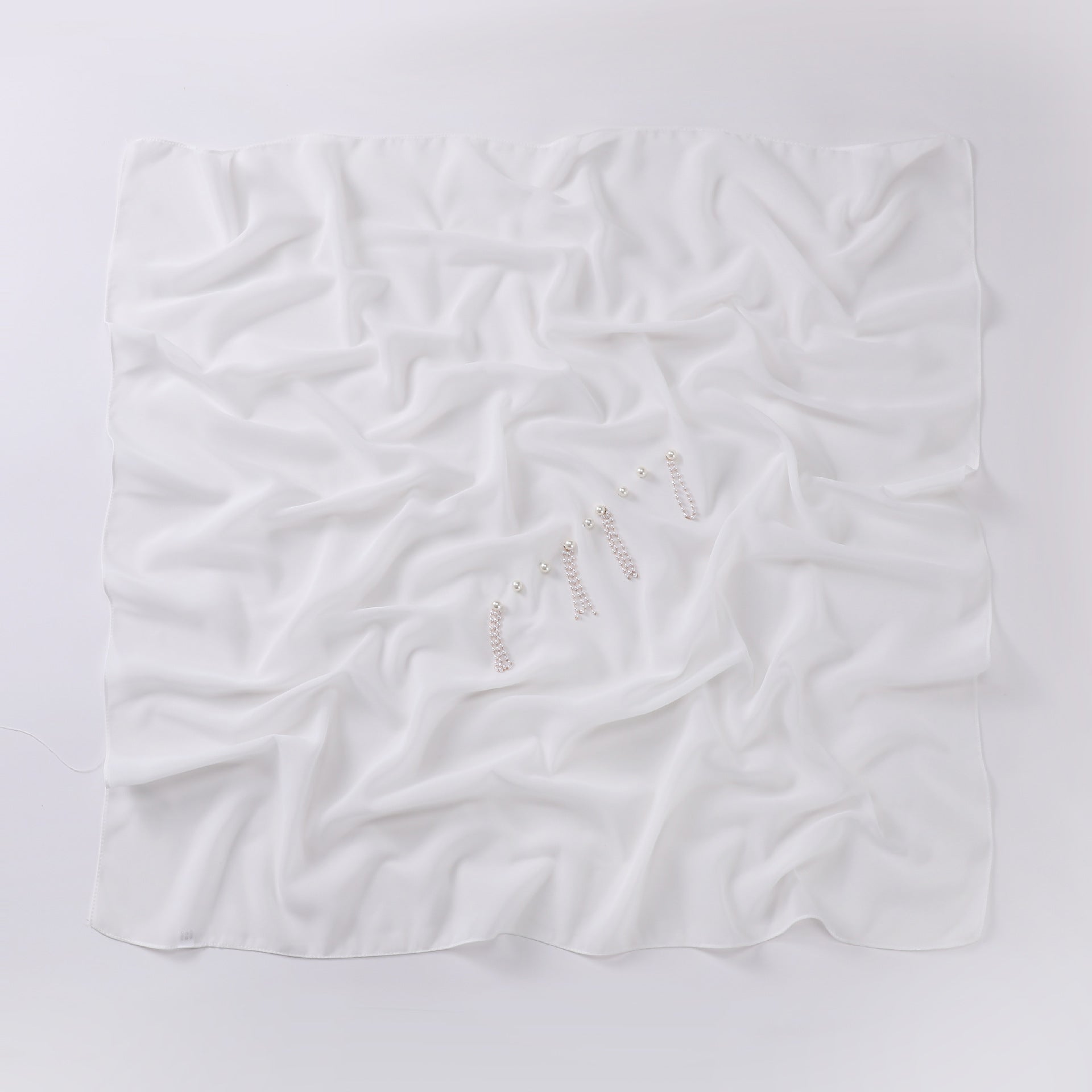 New Pearl Chiffon Bead Chain Scarf  Sweet and Fresh Head Scarf 90CM Square Scarf