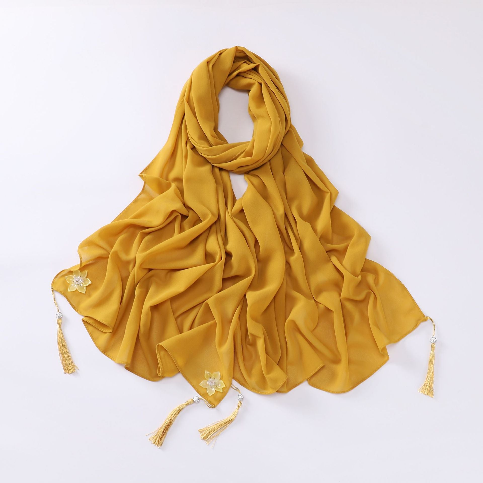 newdiamond tassel monochrome pearl chiffon  women's head scarf hijab