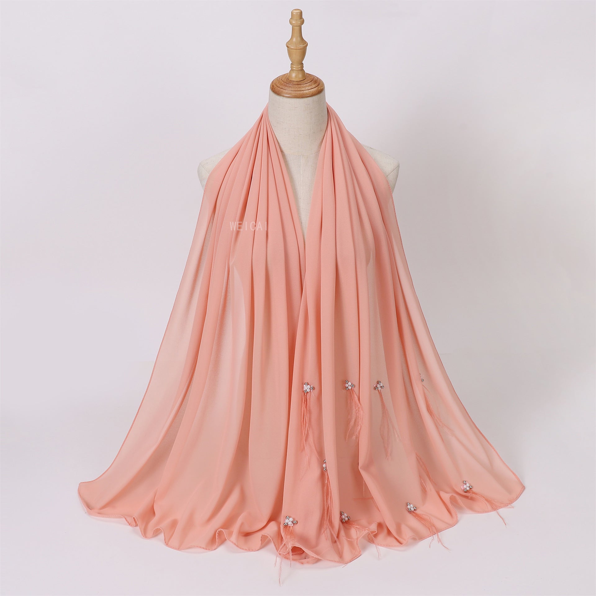 Fashion new pearl chiffon headscarf malay indonesia beaded ostrich hair scarf hijab