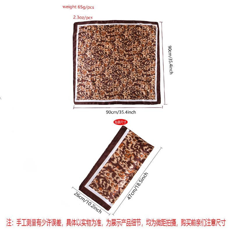 2025 new 90cm-satin sketch leopard print versatile printed square scarf with sunscreen, bag head silk scarf decoration, scarf