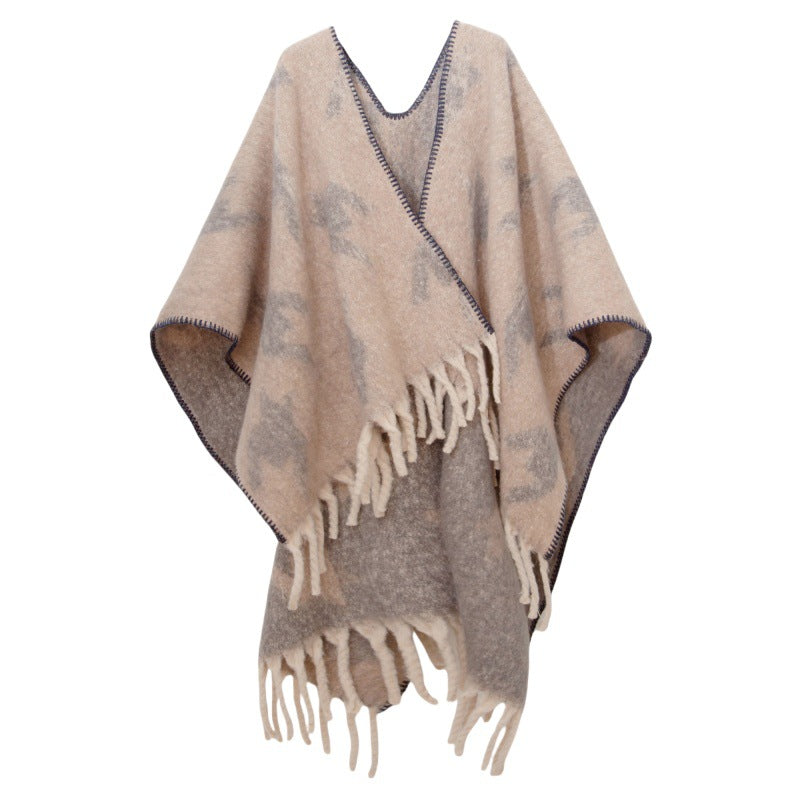 Shawl 2025 new European and American autumn and winter circle yarn imitation mohair thickened thousand bird grid shawl