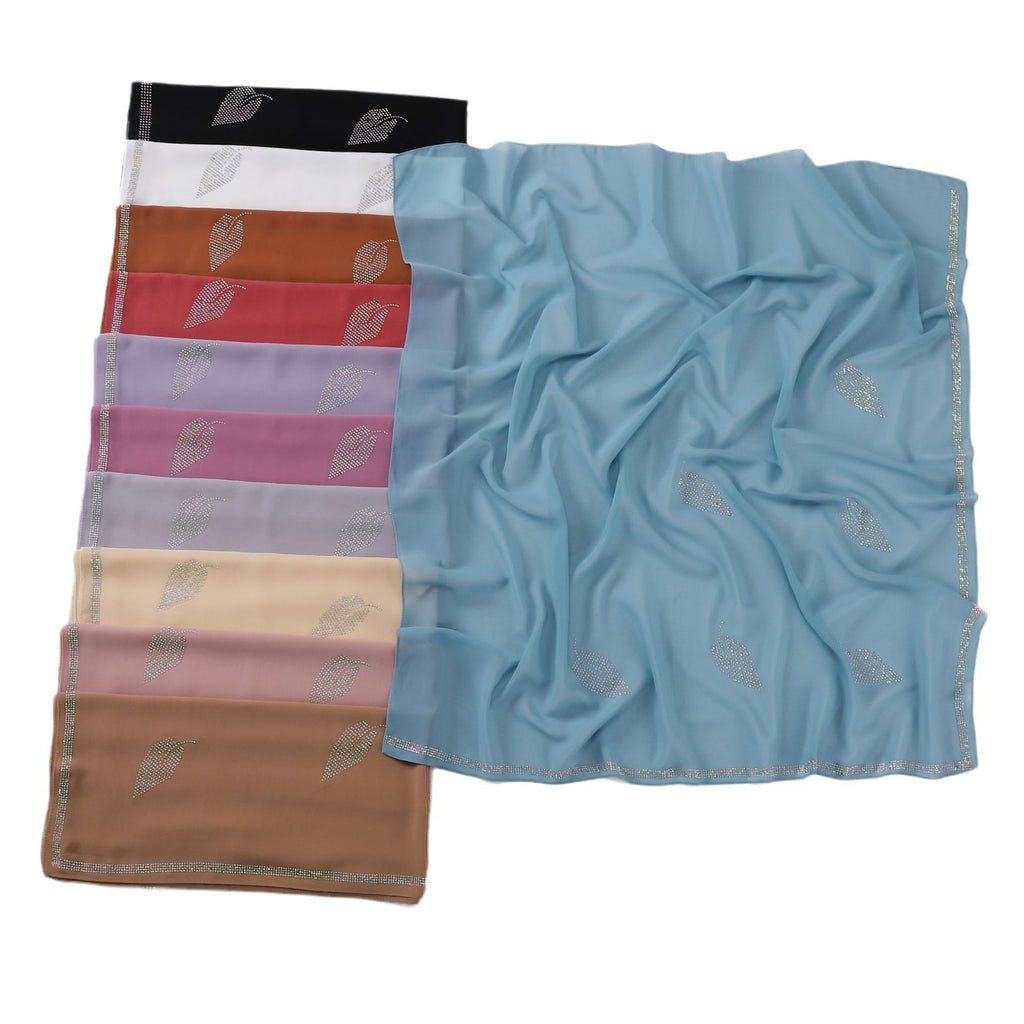 New Pearl Chiffon High Quality Middle East Hot Diamond Square Scarf 90 × 90cm Headscarf