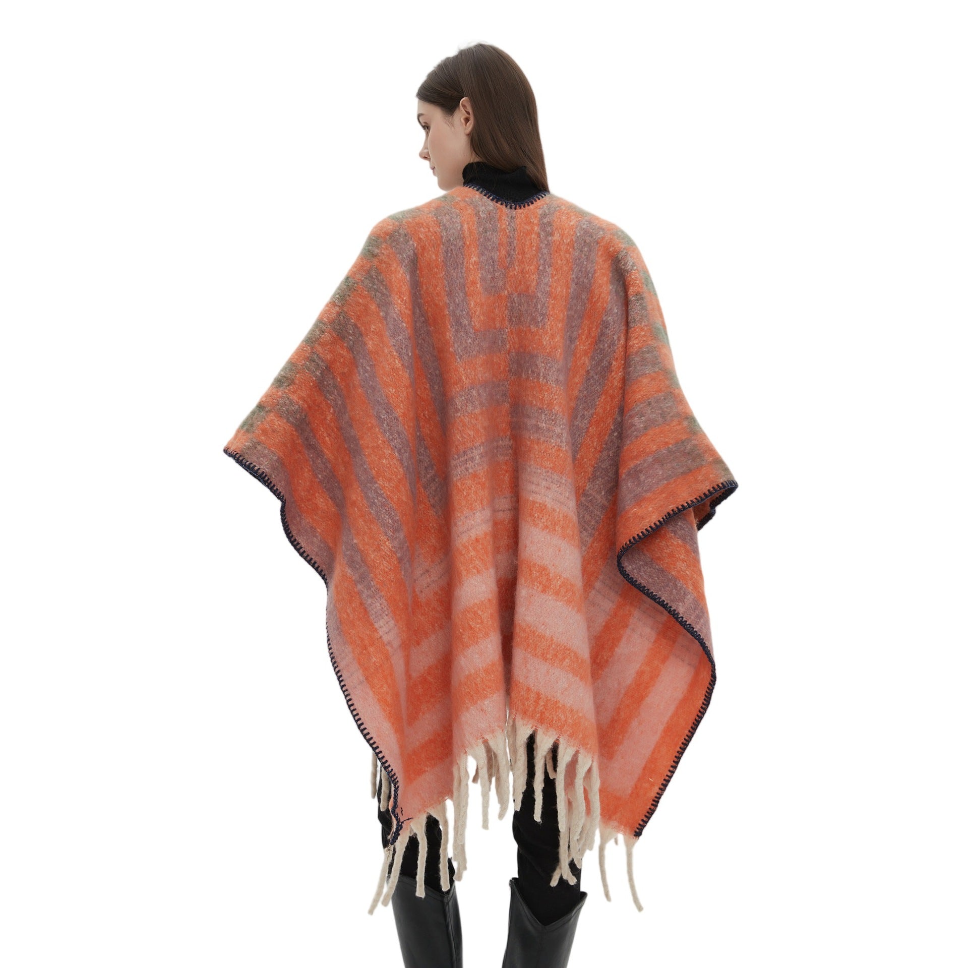 2025 new European and American autumn and winter circle yarn imitation mohair thickened jacquard striped shawl