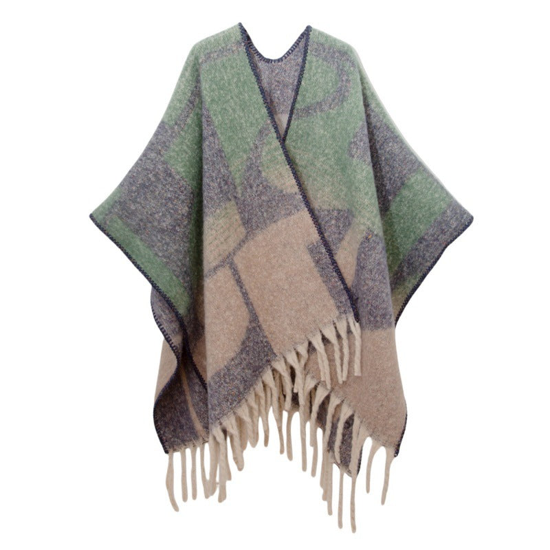 2025 new European and American autumn and winter circle yarn imitation mohair thickened jacquard geometric shawl