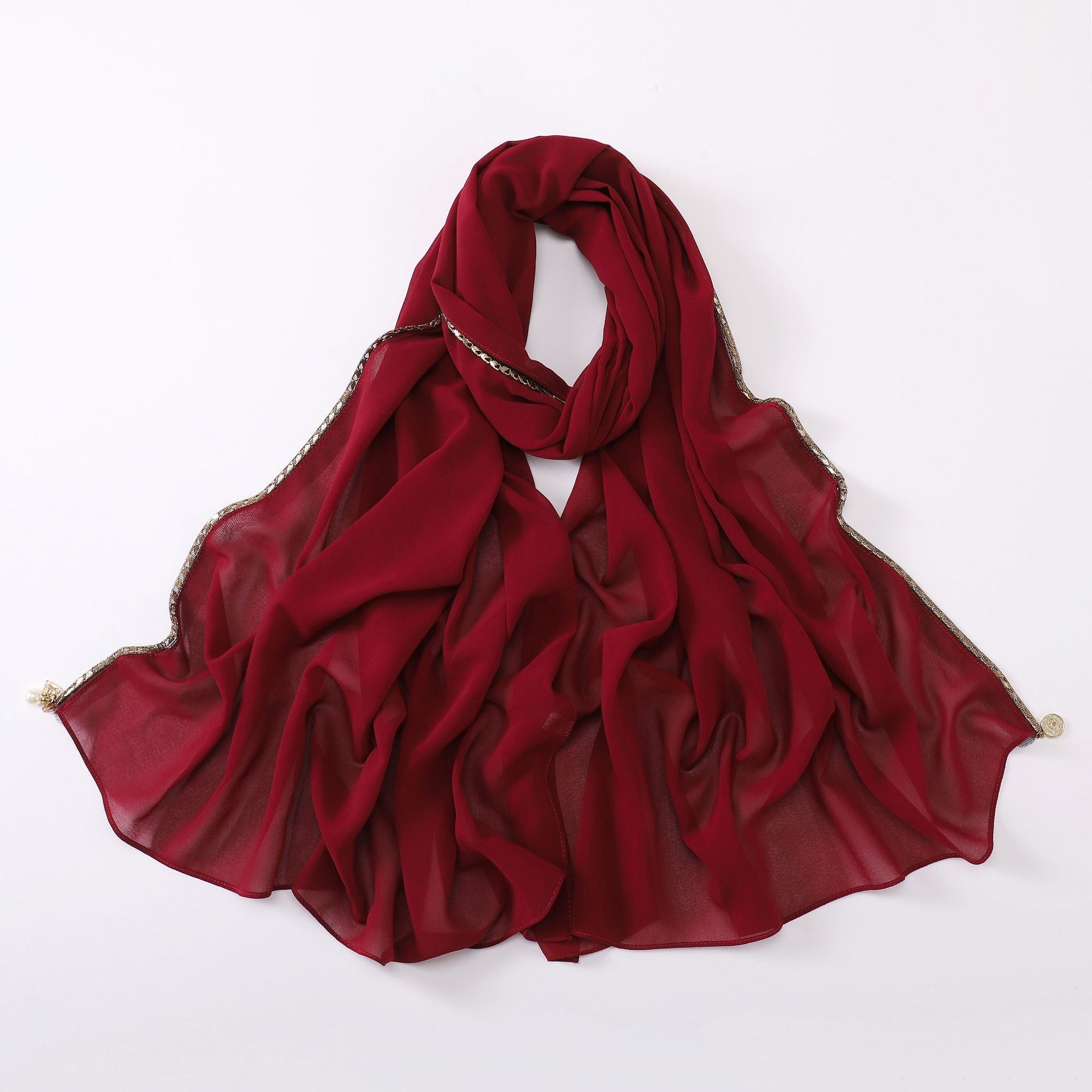 New Pearl Chiffon Gold Metal Chain Scarf  Middle East Africa Malaysia Headscarf