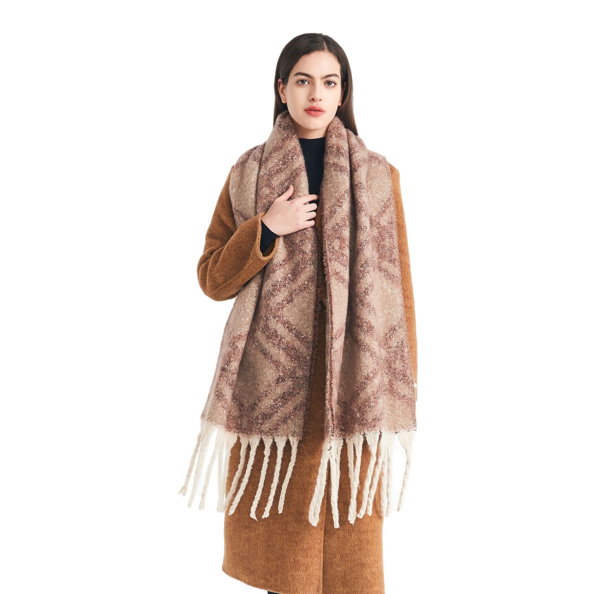 New European, American autumn and winter circle yarn imitation mohair large plaid jacquard scarf