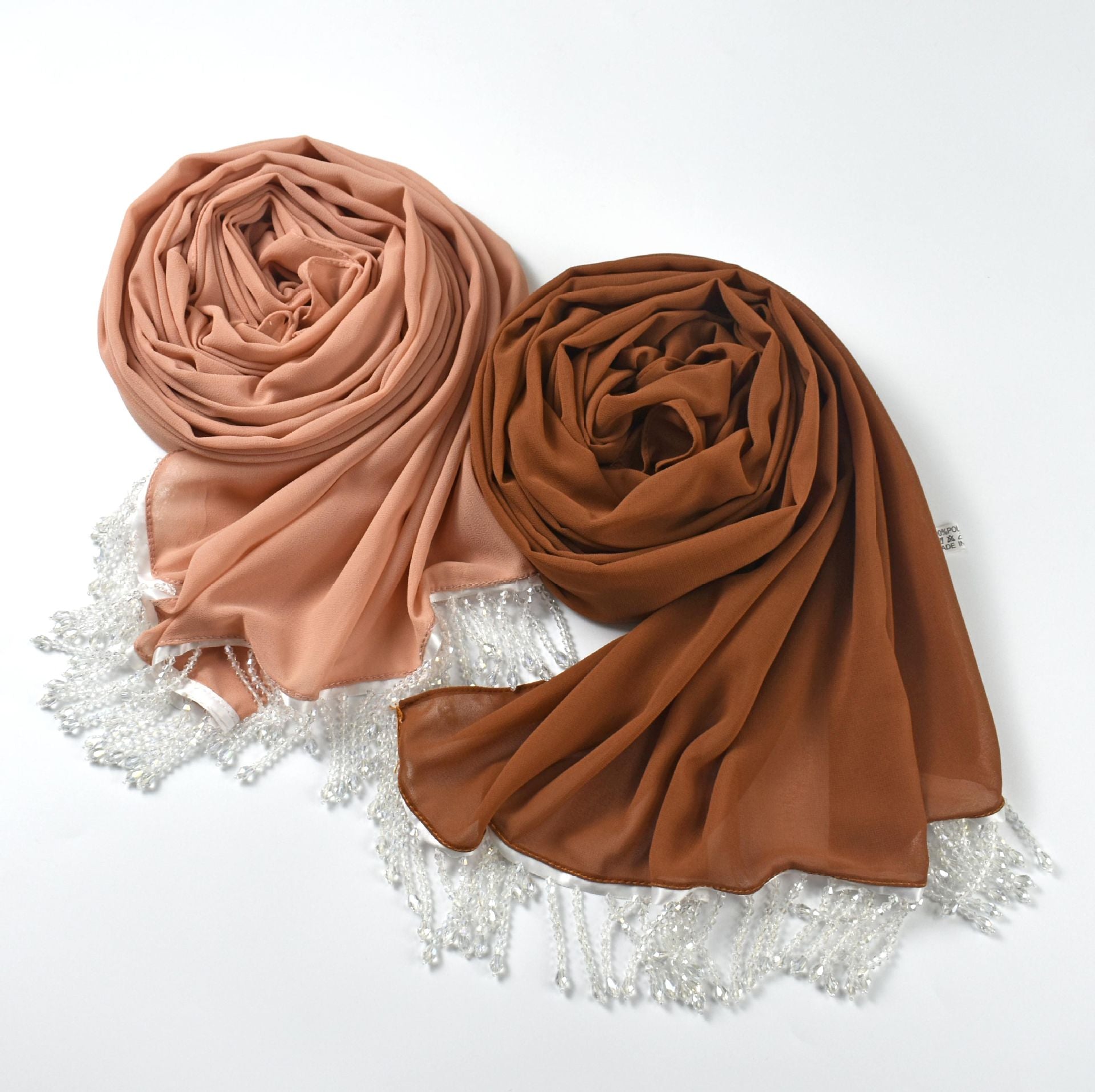 New monochrome pearl chiffon scarf high quality crystal fringed  headscarf chiffon