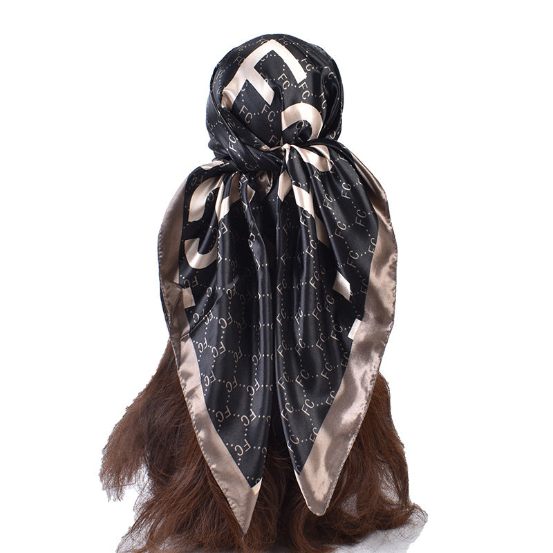 New fashionable rhombus letter pattern printing 90-satin large square towel, headscarf