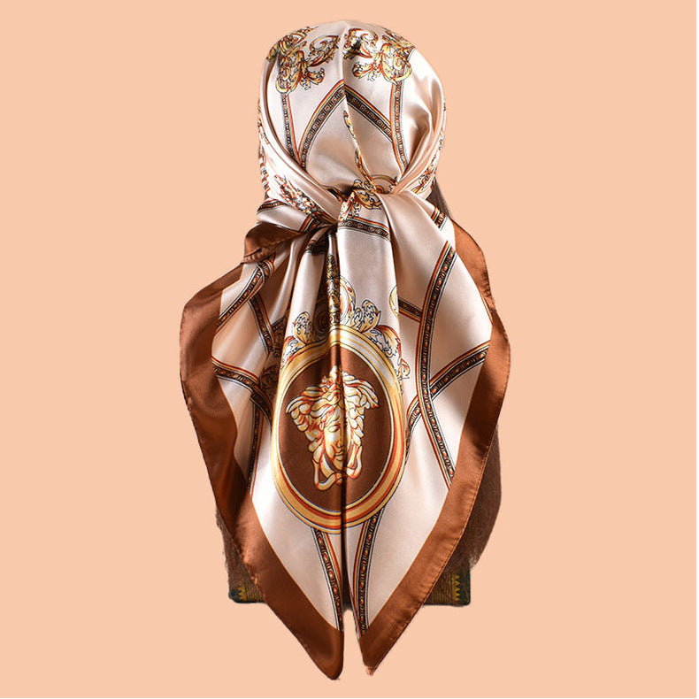 New 90 satin retro lion trophy printed square scarf with sunscreen bag head silk scarf decorative scarf