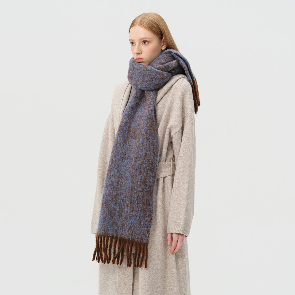 Alpaca wool blended tassel contrasting scarf women's autumn and winter Korean atmosphere scarf enlarged shawl