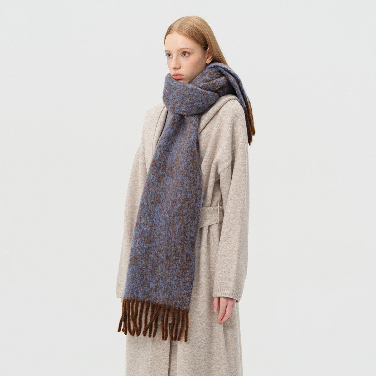 Alpaca wool blended tassel contrasting scarf women's autumn and winter Korean atmosphere scarf enlarged shawl