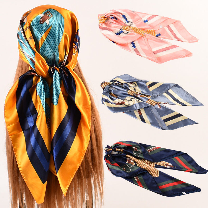 Summer new geometric pattern 90-color large square scarf women's plain weave printing, silk scarf scarf one piece hair