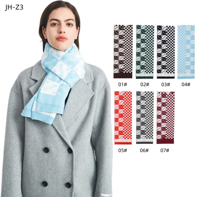 New autumn and winter wool scarf Korean version of male and female student couple acrylic knitted plaid scarf