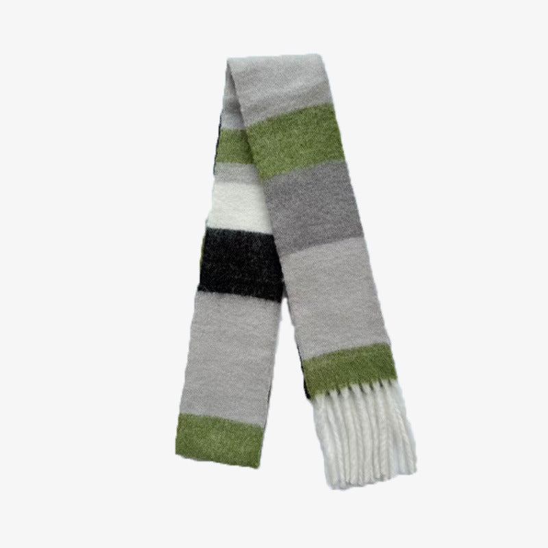 Designer 70% wool striped fringed scarf women's autumn and winter color matching fine and narrow decorative wool wool scarf