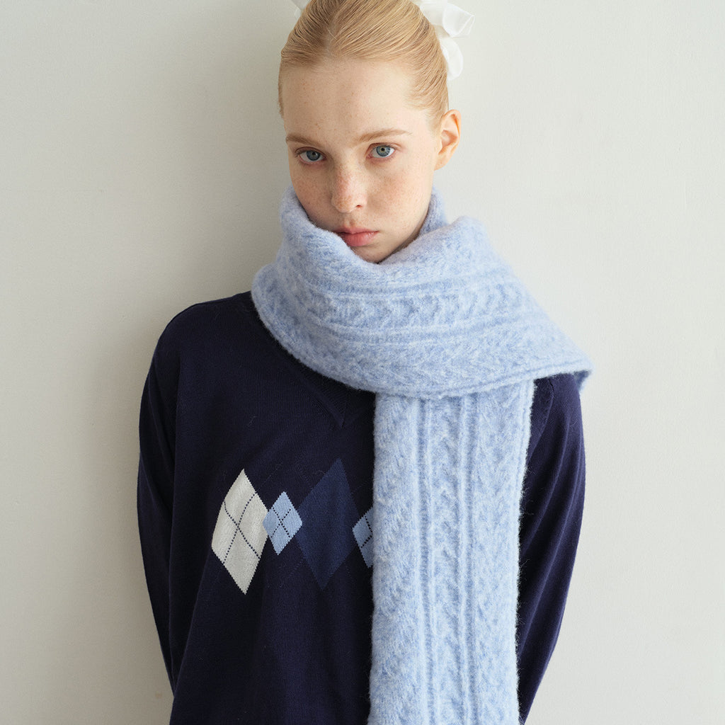 30% wool blended twist knitted scarf for women to increase the warmth of Korean in winter, retro twisted scarf