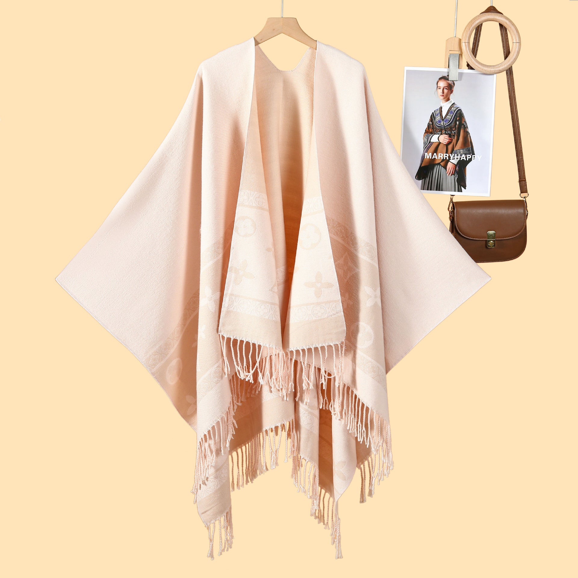 New product temperament simple tassel frame large shawl new Nepal travel out warm photo cardigan