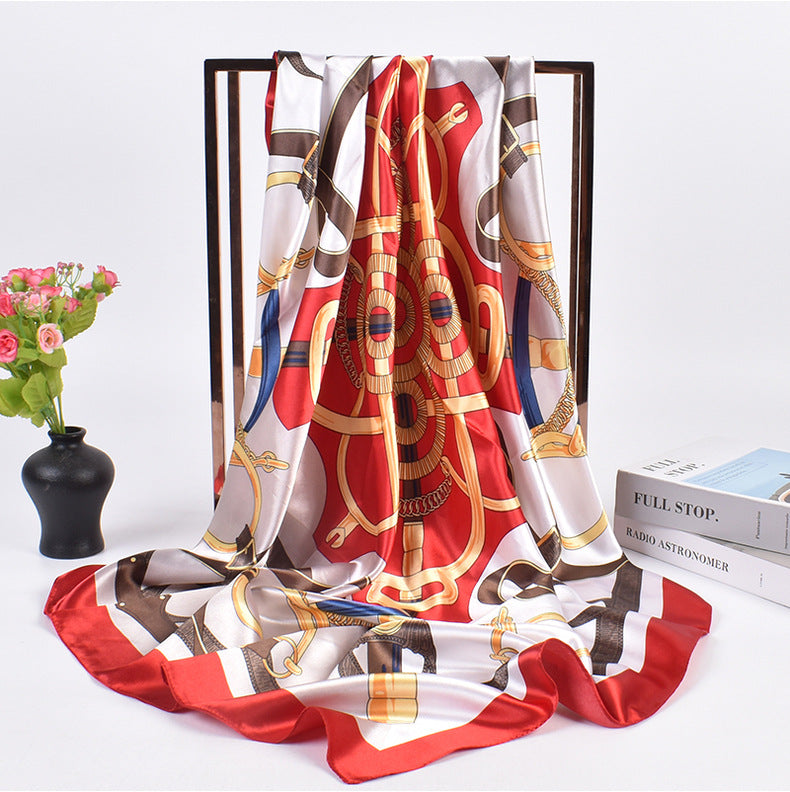 New fashionable ring chain buckle pattern printing high-quality 90 * 90 color square towel