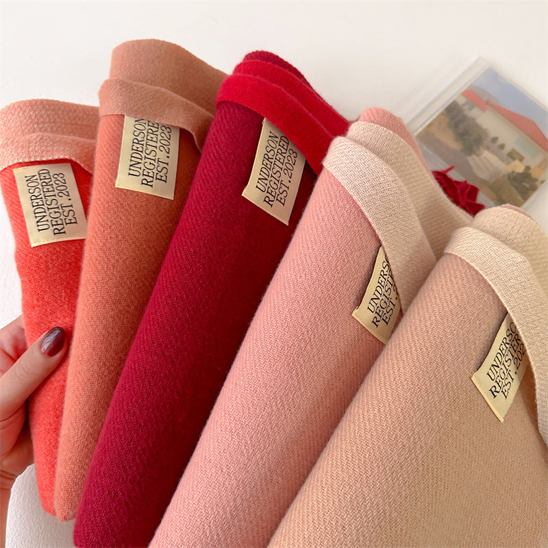 Autumn and winter new double-sided imitation cashmere scarf women's solid color long shawl scarf