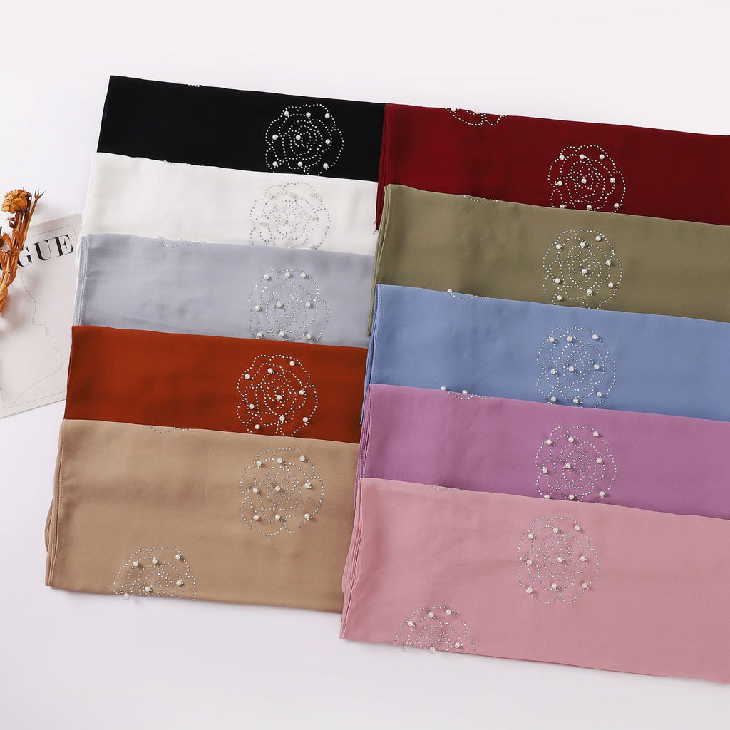 New big rose hot diamond beads pearl chiffon long scarf Middle East and Africa headscarf