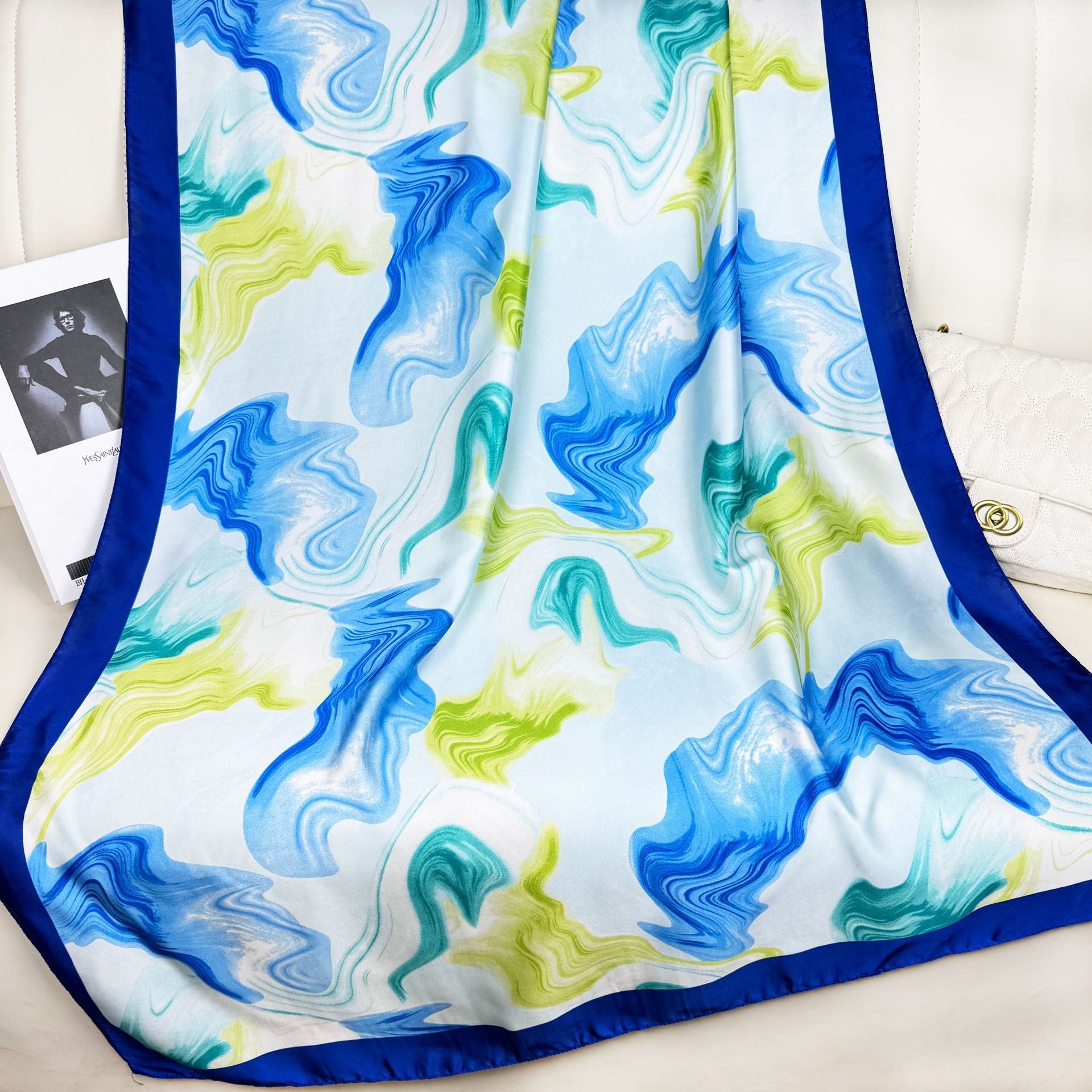 Simple and light luxury auspicious cloud pattern texture printing long silk scarf, simple and elegant temperament women's sun protection shawl scarf