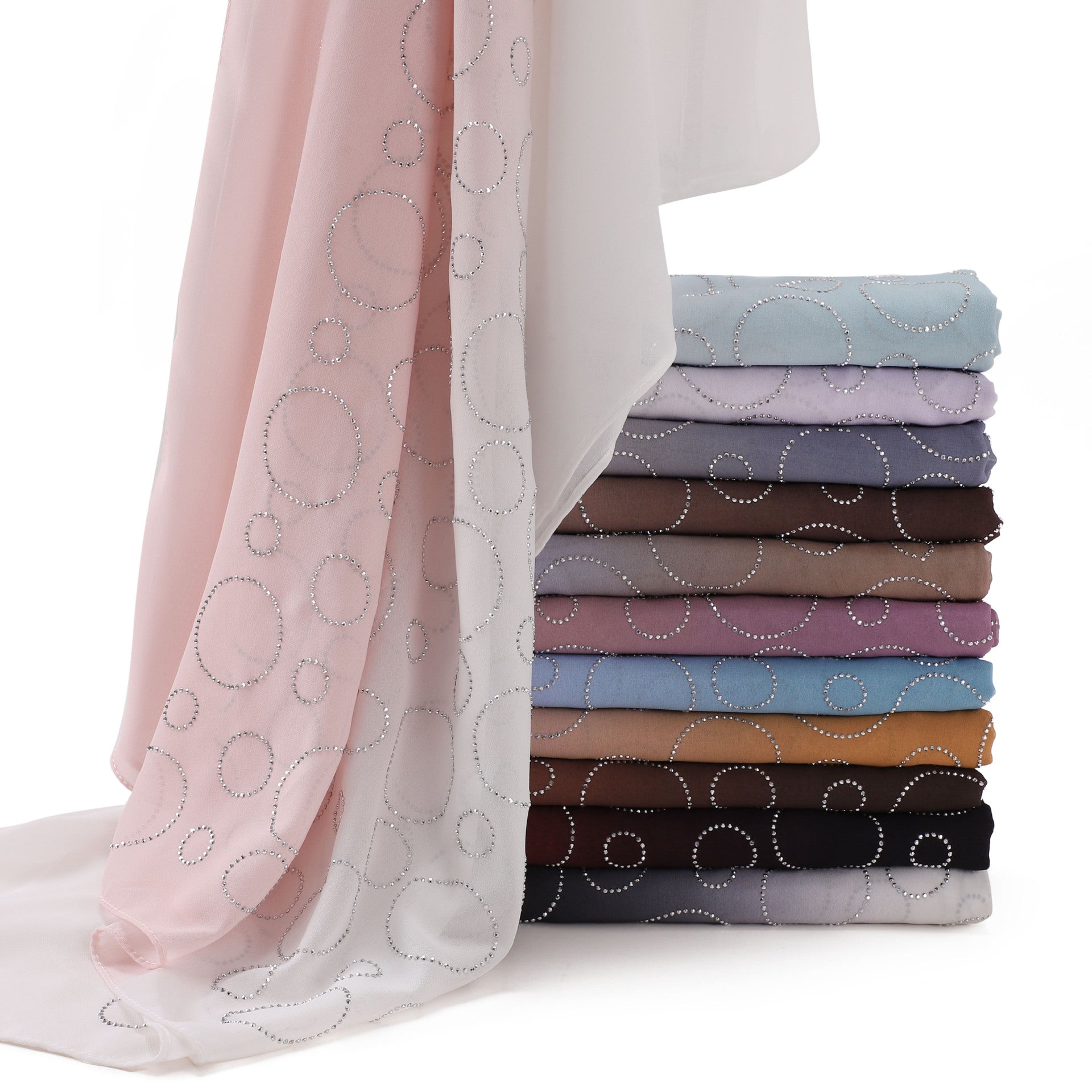 New pearl chiffon gradual change color circle hot diamond scarf yarn Middle East Africa Malaysia Indonesia headscarf