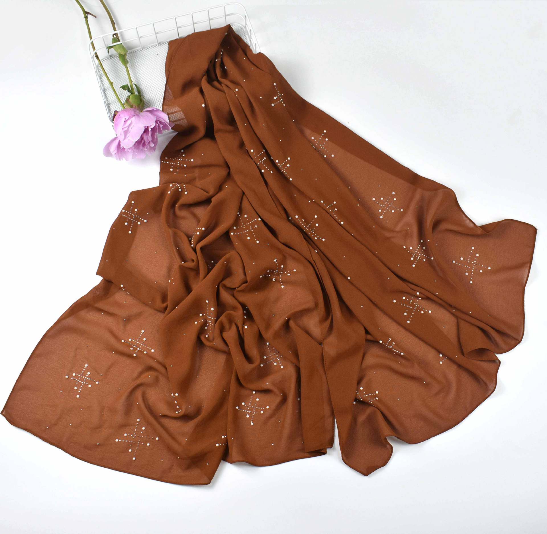 New pearl chiffon scarf, ceramic hot diamond  scarf, Malaysian hijab Middle East headscarf