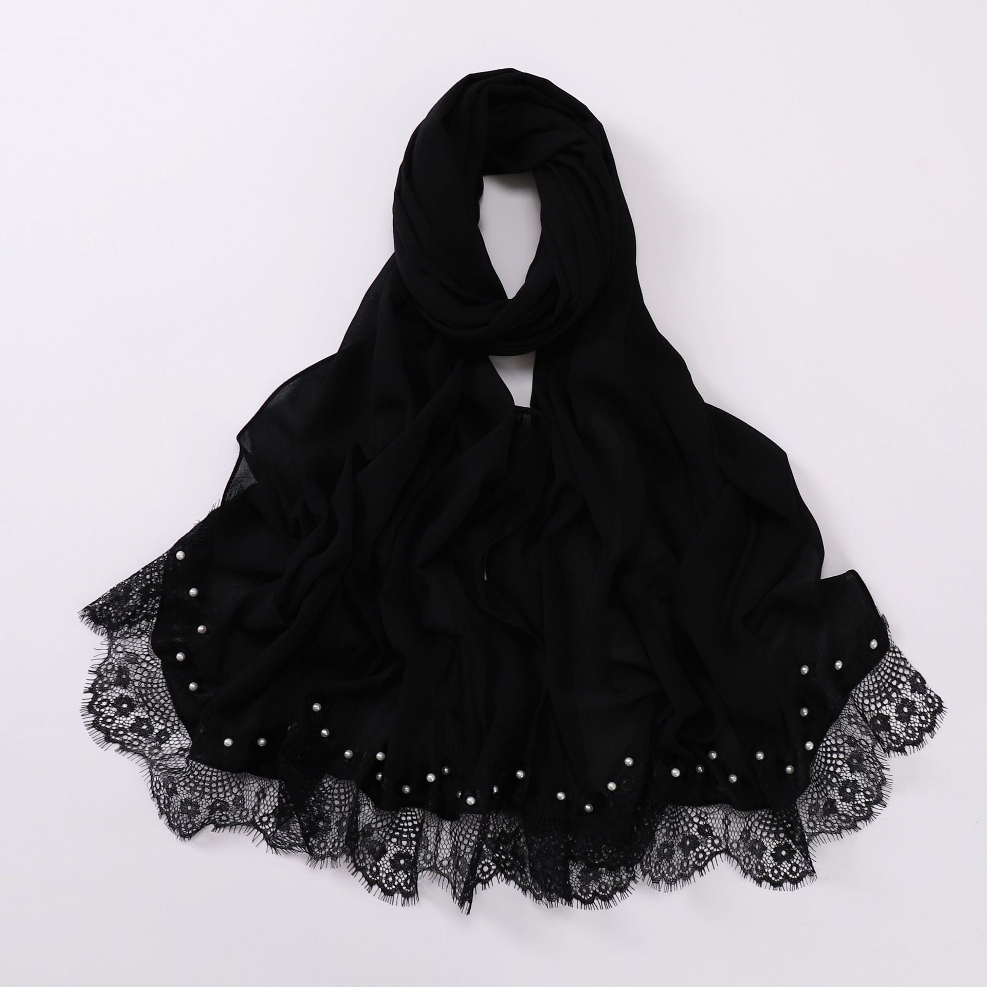 New Chiffon Two Eyelashes Lace Bead Scarf Yarn Middle East and Africa Headscarf