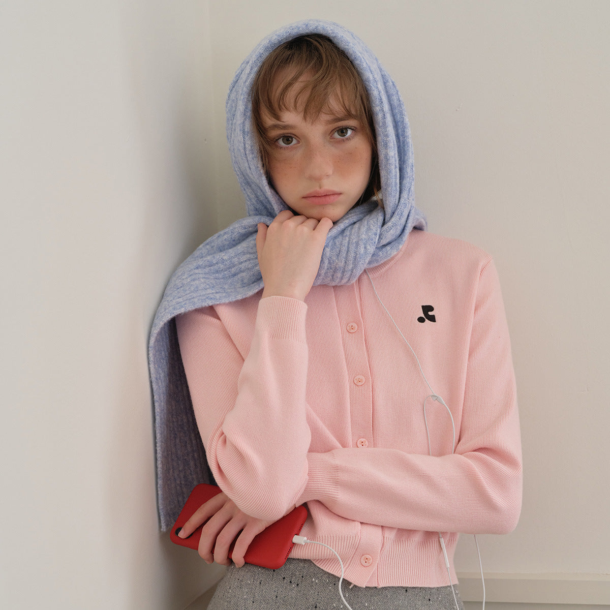 Korean atmosphere wool blended knitted twisted scarf women's autumn and winter girl jacquard wool scarf