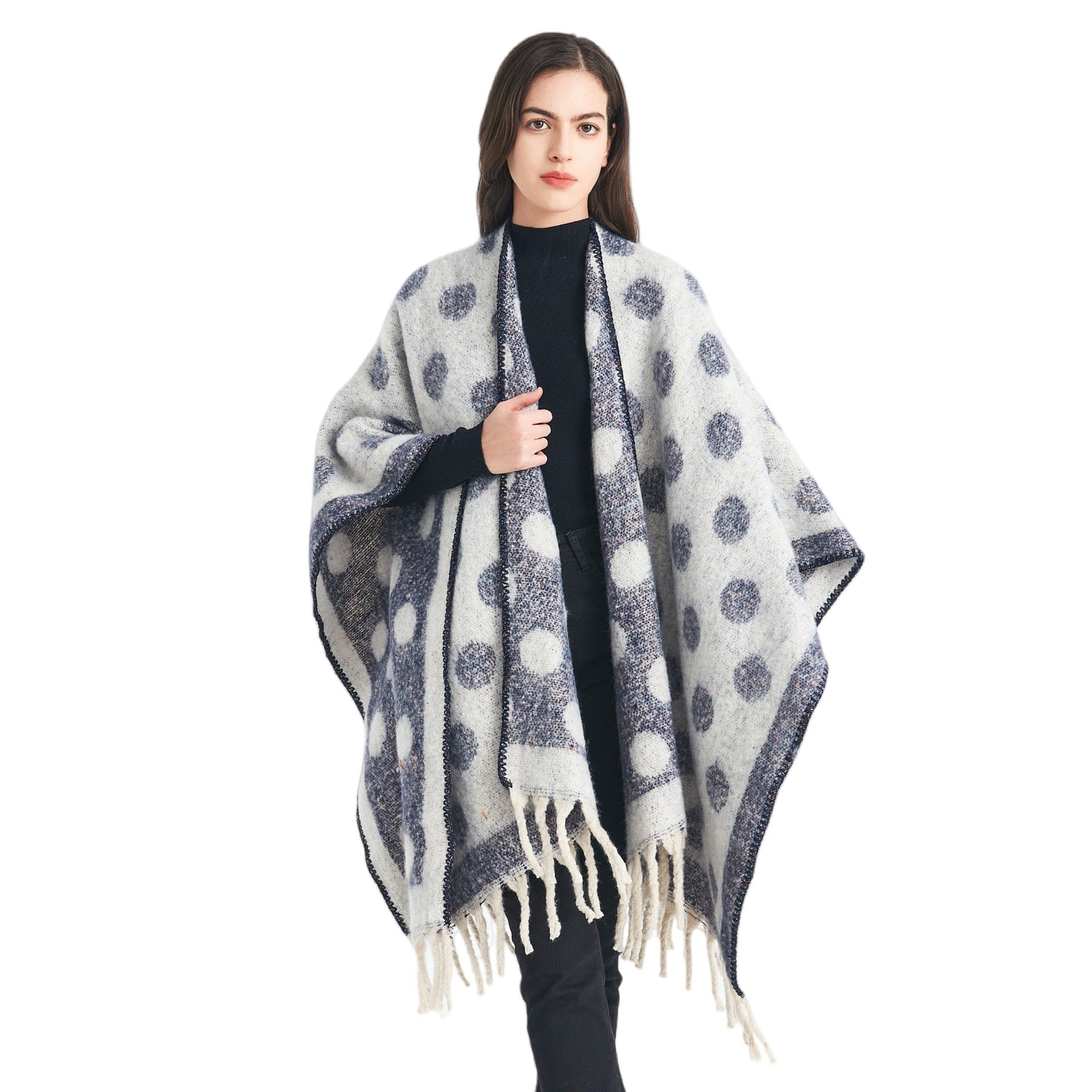 Shawl new European and American autumn and winter circle yarn imitation mohair thickened jacquard cross shawl