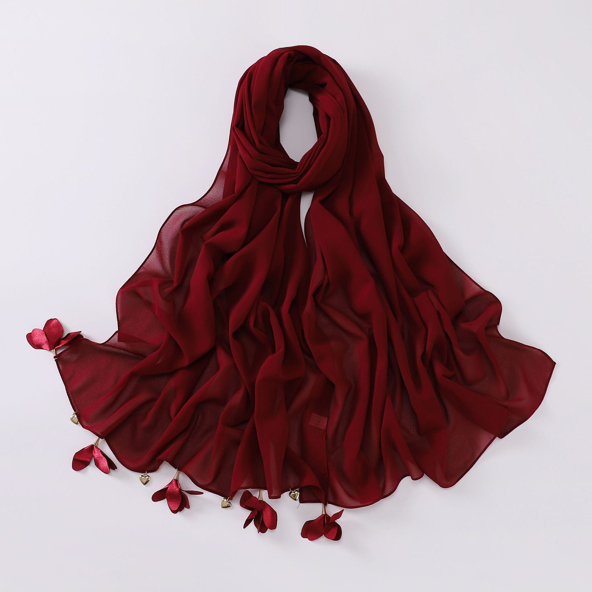 New handmade alloy love flower pearl chiffon scarf middle east headscarf yarn